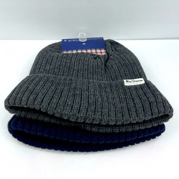 BEN SHERMAN, 2 PACK BEANIE SET, THERMAL PLUSH LINING UNISEX, ONE SIZE,GREY, NAVY - Picture 6 of 15